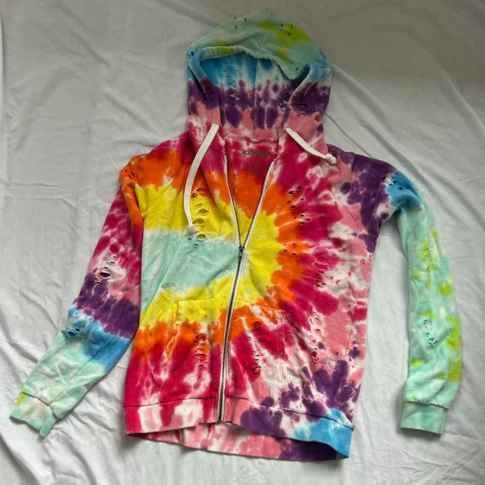 Katie J Tie Dye Distressed Hoodie Zip-up sweatshirt size Large (juniors)